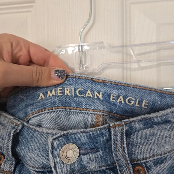 American Eagle 2 Patchwork Denim Shorts Light Wash Boho High Waisted Distressed - Picture 2 of 5